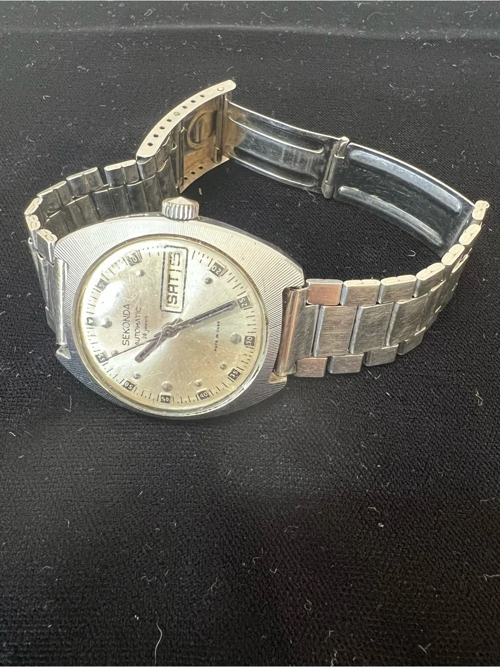 Seconda Silver-Tone vintage Men's Day-Date Wristwatch